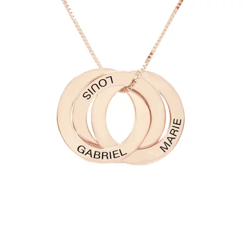 Collier 3 anneaux prénoms personnalisés en plaqué or rose