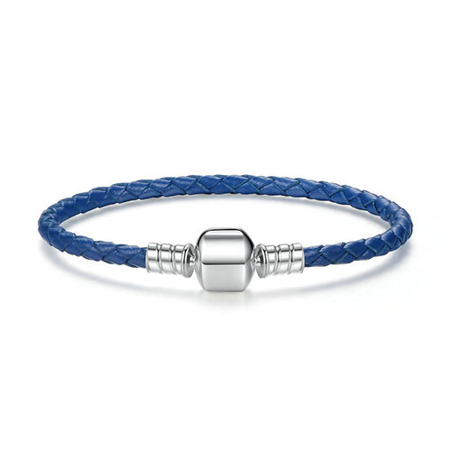 Bracelet charm en cuir tressé bleu