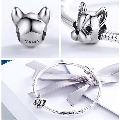 MariaFonte Charm Bouledogue Français Argent 925 – Breloque Cœur Maman Chien Compatible Pandora Style
