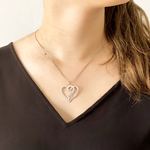 Collier pendentif 2 coeur gravés avec prénom personnalisables
