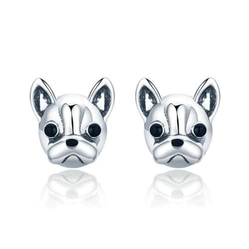 Boucles D'oreilles Chat/bouledogue Français En Argent Sterling 925 - Pour Femmes Et Filles - Taille 15x15 Mm - Cadeau Boîte