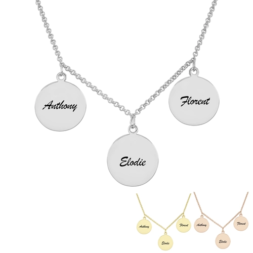 Collier avec 3 médailles personnalisés en argent bijou personnalisé à offrir pour un anniversaire la fête des mères ou la Saint Valentin