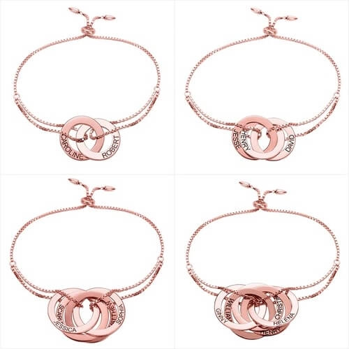 Bracelet anneaux entrelacés personnalisés plaqué Or rose
