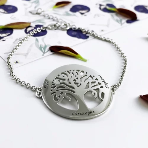 Bracelet arbre de vie gravé en argent bijou pour femme a personnaliser