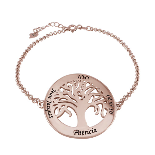 Bracelet arbre de vie personnalisé plaqué Or rose 18 carats