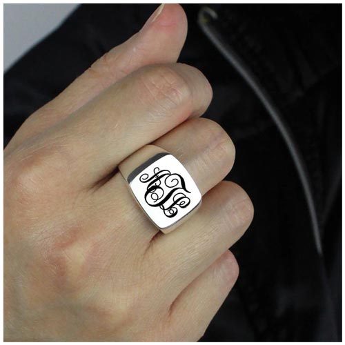 En Argent Massif Gravure Sur Chevaliere Homme Bague Chevalière