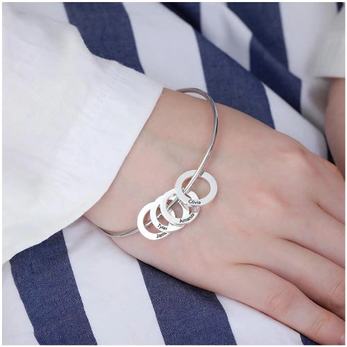 Bracelet russe avec pendentifs anneaux personnalisés en argent massif 925