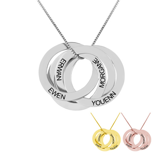Bijou personnalisé Collier 4 anneaux gravés ajoutez jusqu'à 4 inscriptions de votre choix sur chacun des anneaux