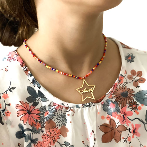 Collier prénom étoile personnalisée bijou personnalisé collier en perles perles multicolores