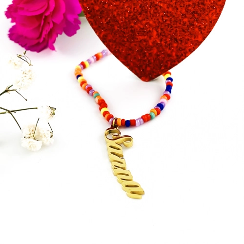 Bijou personnalisés collier prénom perles multicolores
