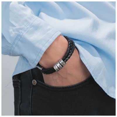 Bracelet Papa Cuir Obsidienne Oeil De Tigre - Cadeau Fête Des Pères Personnalisé "Meilleur Papa Du Monde"