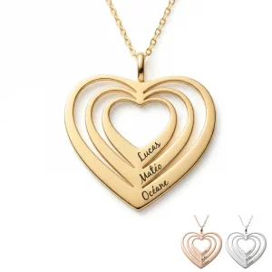 Collier cœur gravé avec prénoms