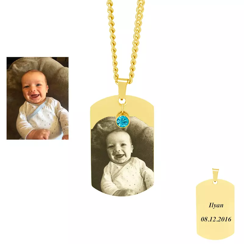 Collier Pierre De Naissance Personnalisé – Médaillon Gravé Initiale, Plaqué Or 24k, Chaîne 45 Cm, Fait Main En France