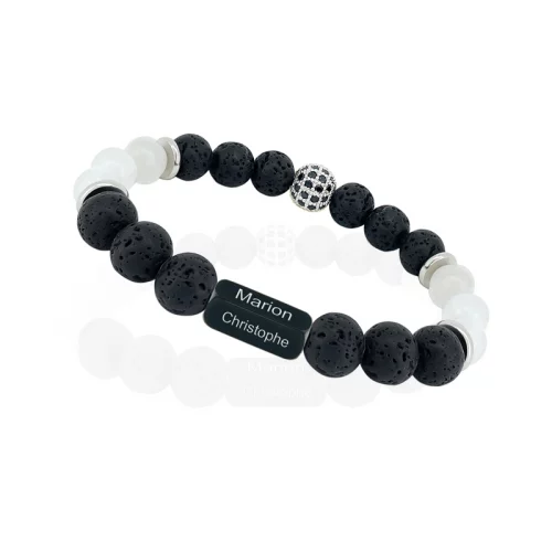 Bracelet personnalisé énergétique en pierres naturelles noir et argent