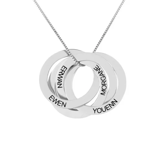 Bijou personnalisé Collier 4 anneaux gravés en argent ajoutez jusqu'à 4 inscriptions de votre choix sur chacun des anneaux