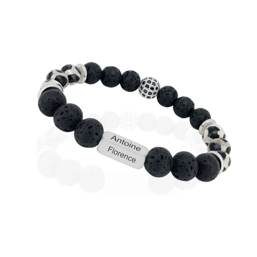 Bijou énergétique agate tibétaine noir et blanche bracelet à graver avec 1 à 4 prénoms de votre choix