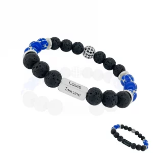 Bracelet énergétique howlite bleue personnalisé, bijou en pierre naturelles avec plaque en acier inoxydable à graver avec prénom