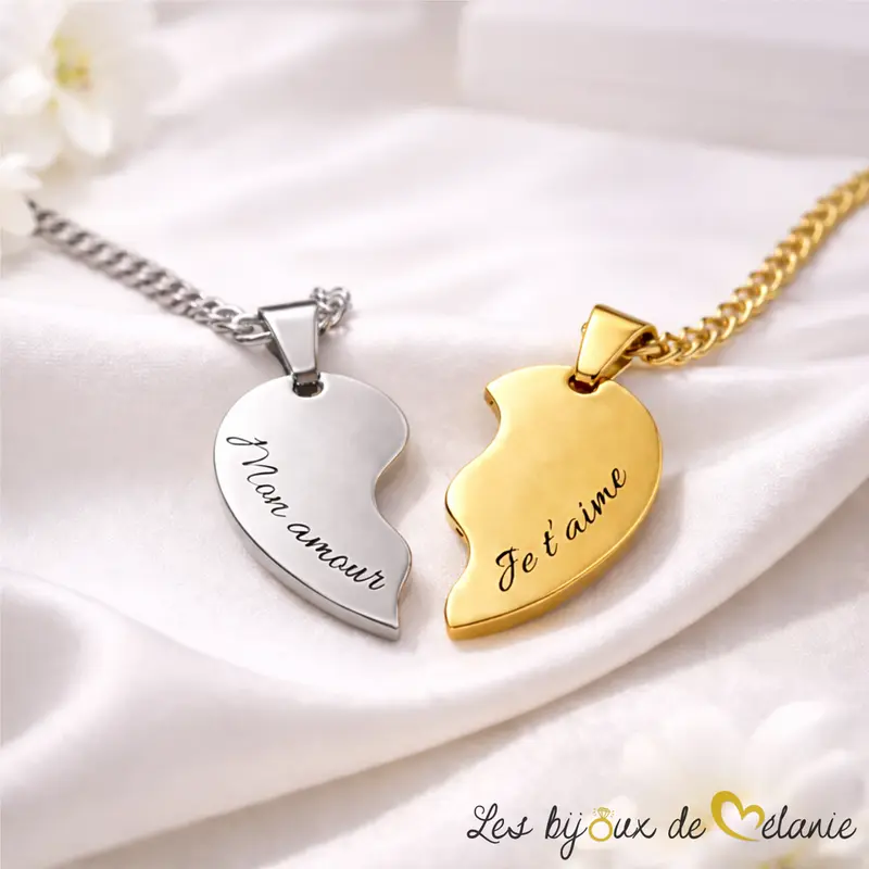 Colliers puzzle cœur personnalisé argent et or - Les bijoux de Mélanie