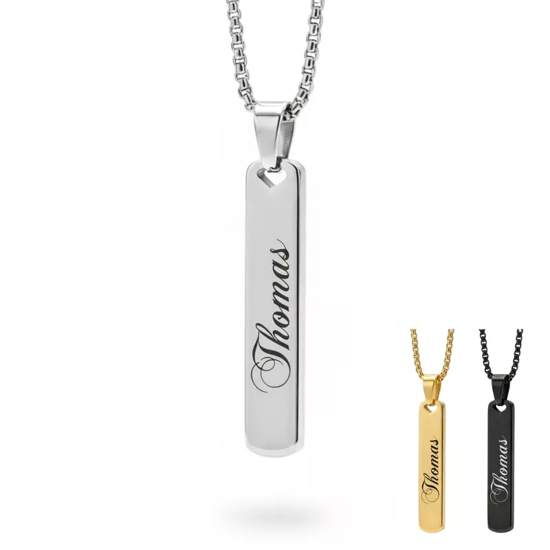 Collier Prénom Personnalisé en Acier Inoxydable – Barre Verticale Gravée – Fabrication Française
