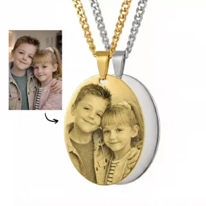 Pendentif Photo Personnalisé Gravé – Collier Souvenir en Acier Inoxydable