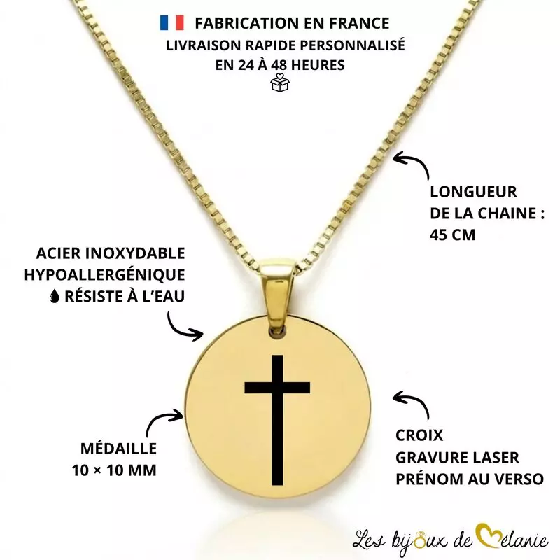 Collier Médaille Croix Personnalisé - Caractéristiques - Les Bijoux de Mélanie