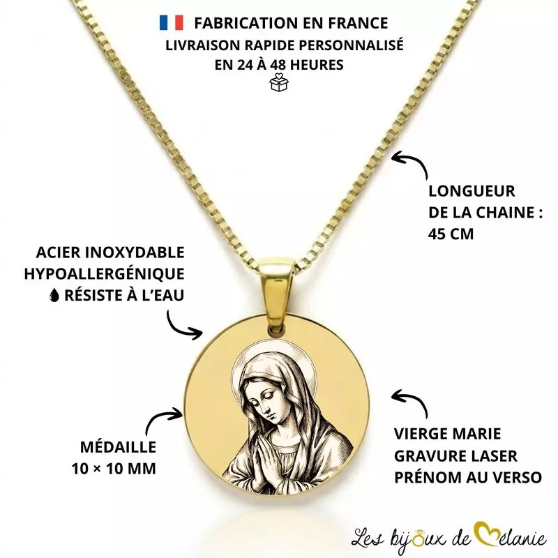 Médaille Vierge Marie personnalisée - Caractéristiques - Les Bijoux de Mélanie