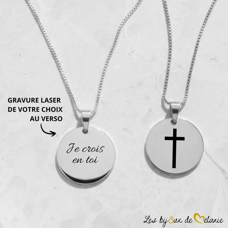 Collier Médaille Croix Personnalisé - Gravure unique - Les Bijoux de Mélanie