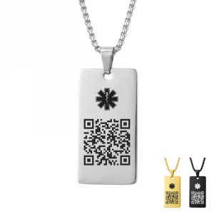 Pendentif Médical QR Code – Collier Sécurité Personnalisé en Acier Inoxydable