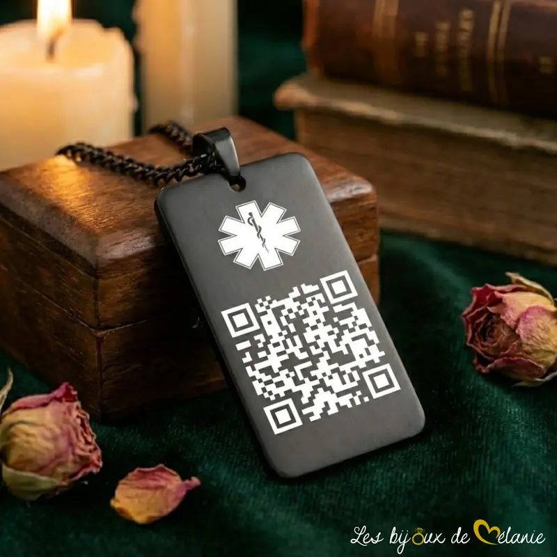 Pendentif Médical QR Code de couleur noire – Les Bijoux de Mélanie