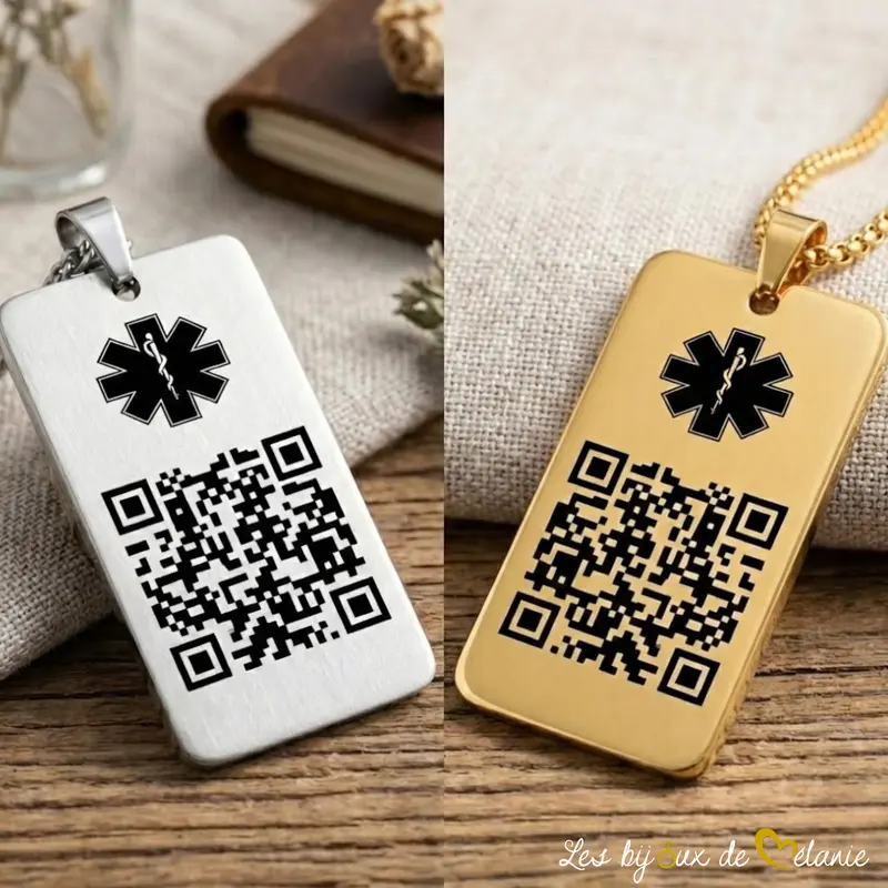 Pendentif Médical QR Code de couleurs argent et or – Les Bijoux de Mélanie