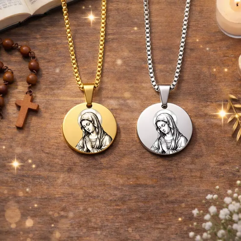 Médaille Vierge Marie personnalisée - Acier inoxydable or ou argent - Les Bijoux de Mélanie