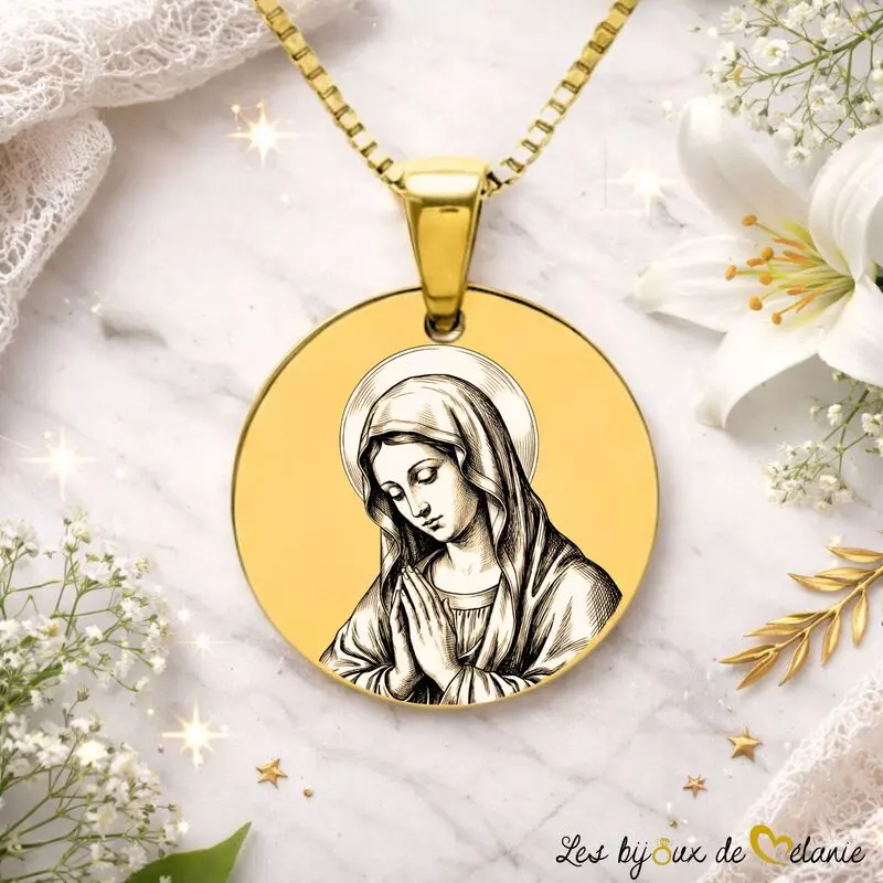 Médaille Vierge Marie personnalisée - Acier inoxydable or - Les Bijoux de Mélanie