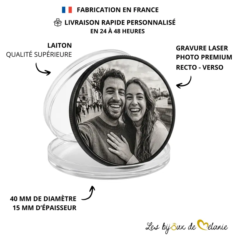 Caractéristiques - Pièce de monnaie avec Photo gravée Personnalisée - Les Bijoux de Mélanie