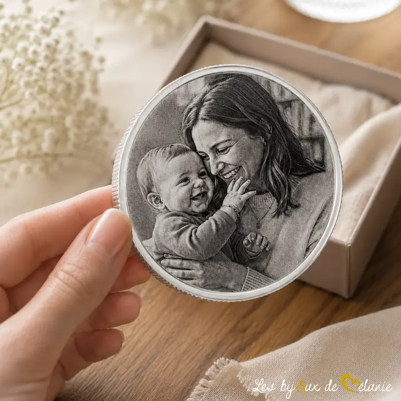 Pièce de monnaie avec Photo gravée Personnalisée - Argent - Les Bijoux de Mélanie