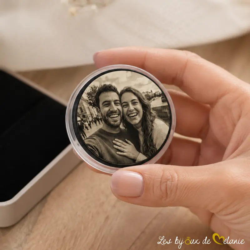 Pièce de monnaie avec Photo gravée Personnalisée - Noir - Les Bijoux de Mélanie