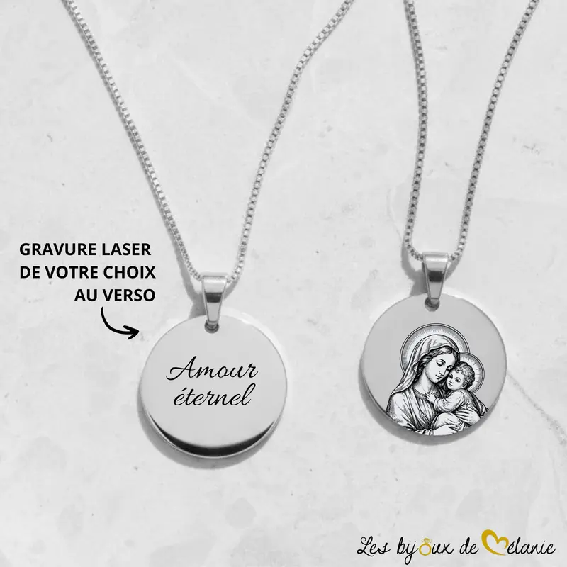 Médaille Vierge à l’Enfant personnalisée - Médaille gravée - Les Bijoux de Mélanie