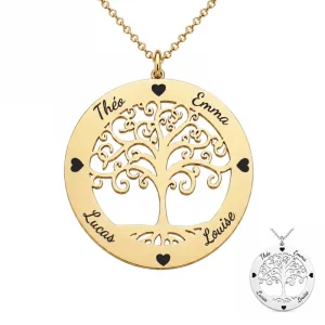 Collier arbre de vie personnalisé 1 à 5 prénoms en acier inoxydable
