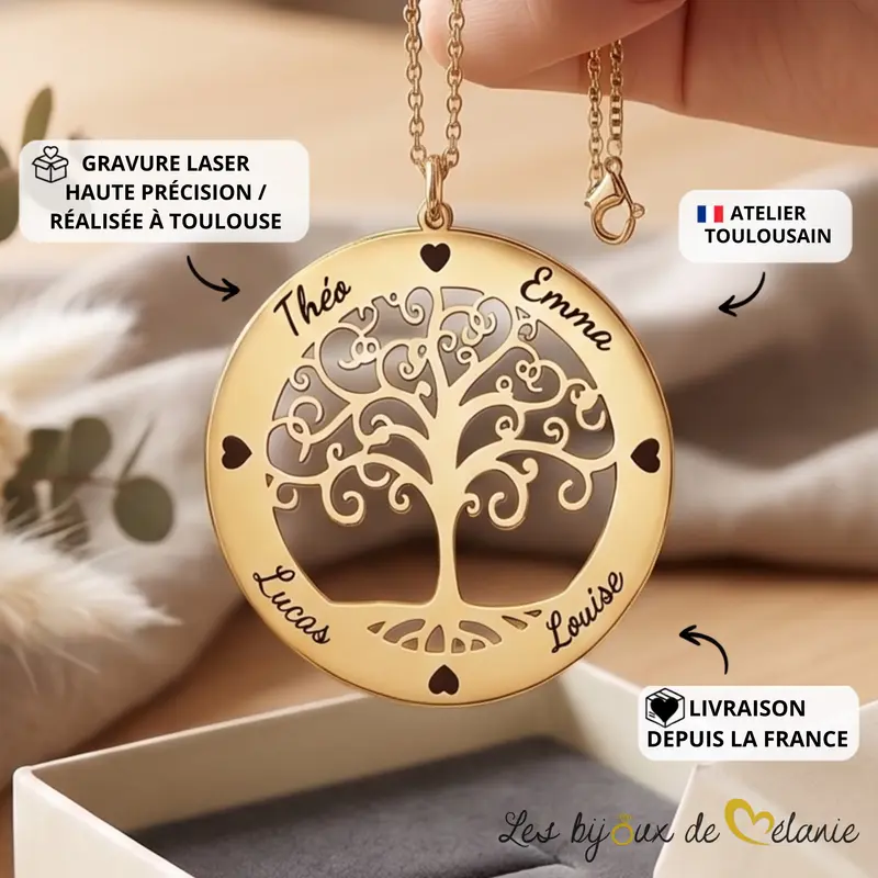 Caractéristiques - Collier arbre de vie personnalisé gravé - Les Bijoux de Mélanie
