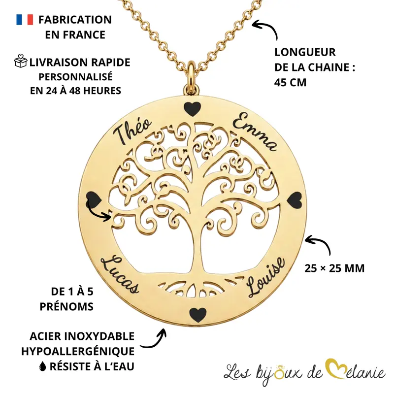 Caractéristiques - Collier arbre de vie personnalisé - Les Bijoux de Mélanie