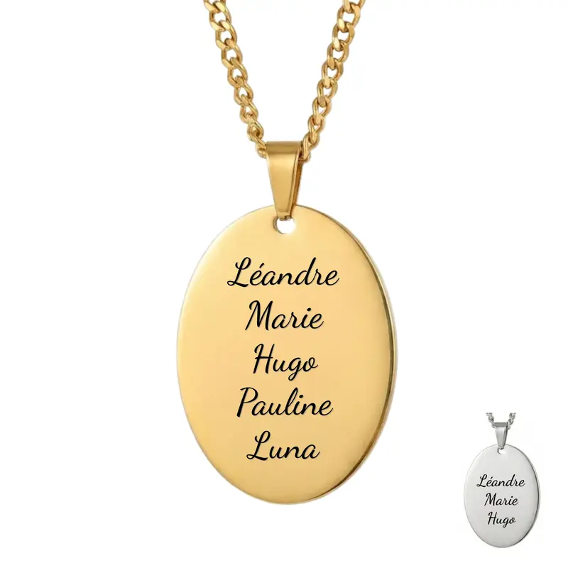 Collier médaille ovale personnalisée avec prénoms - Les Bijoux de Mélanie